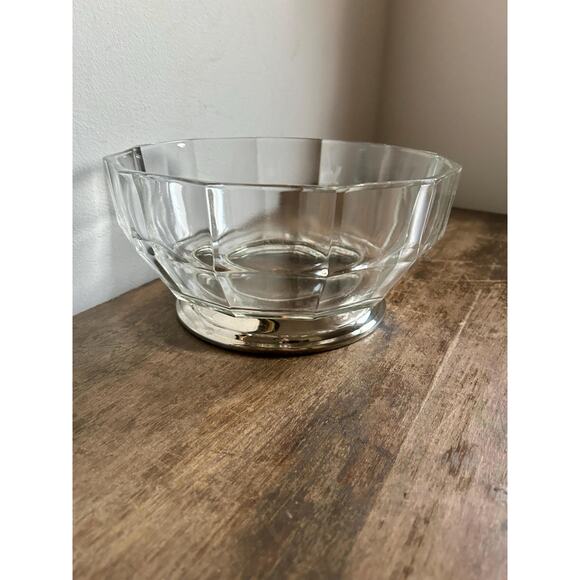 Vintage 1970's Godinger Decagon Glass and Silver Plated Footed Bowl - Picture 4 of 5